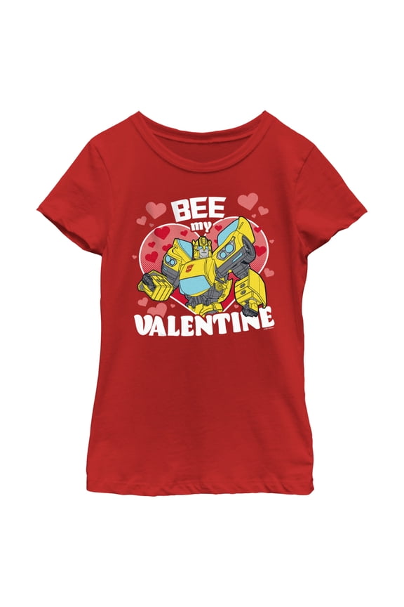 Girl's Transformers Bumblebee Bee My Valentine  Graphic Tee Red Large
