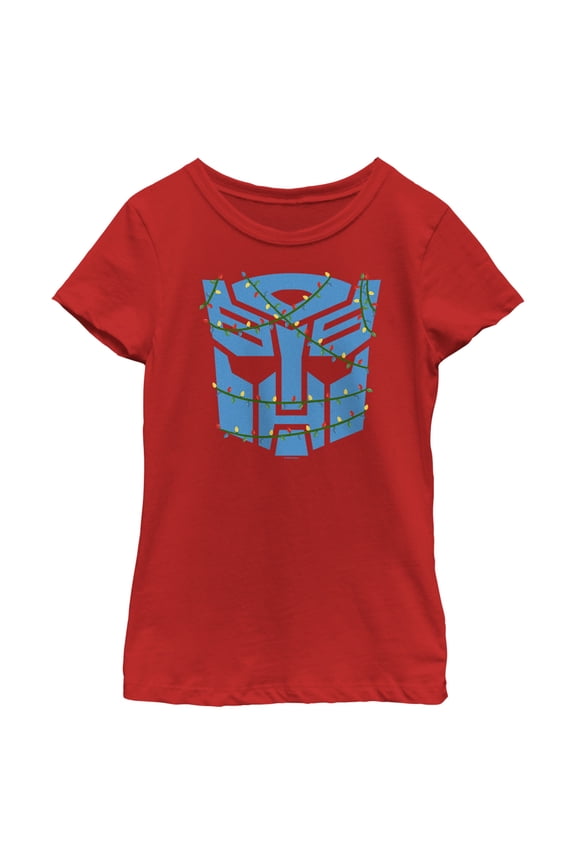 Girl's Transformers Christmas Lights Autobots Logo Graphic Tee Red X Large