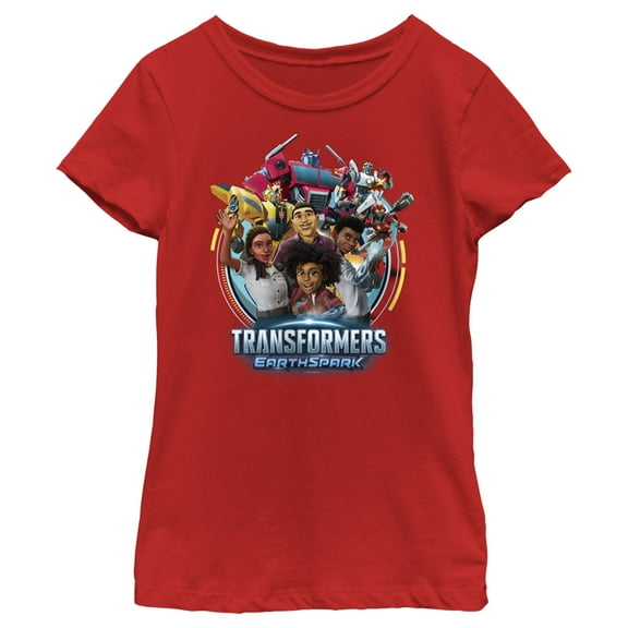 Girl's Transformers: EarthSpark Group Portrait  Graphic Tee Red X Large