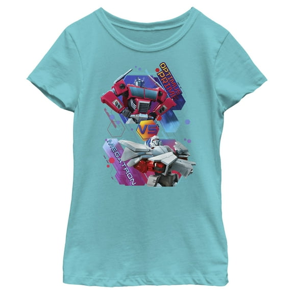 Girl's Transformers: EarthSpark Optimus vs Megatron  Graphic Tee Tahiti Blue X Small