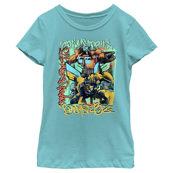 Girl's Transformers: Rise of the Beasts Graffiti Poster  Graphic Tee Tahiti Blue Small