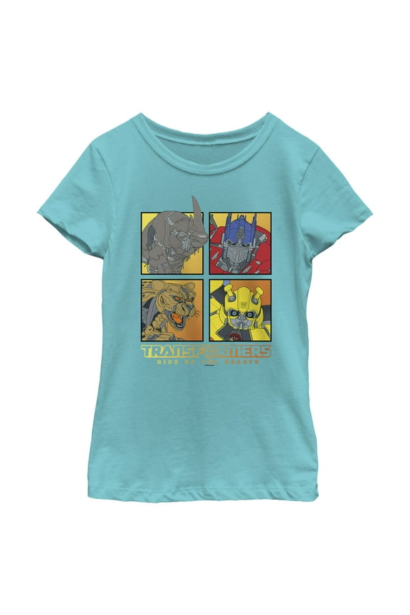 Girl's Transformers: Rise of the Beasts Group Squares Graphic Tee Tahiti Blue Medium