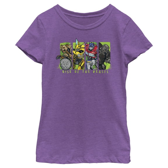 Girl's Transformers: Rise of the Beasts Movie Logo Character Squares Graphic Tee Purple Berry Large