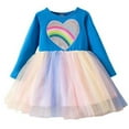 thumbnail image 1 of Girl's Tshirt Dresses Heart Rainbow Sparkly Long Sleeve Tulle Tutu Dress Sequin Casual Fall Toddler Girls Fashion Blue 2 Years, 1 of 6