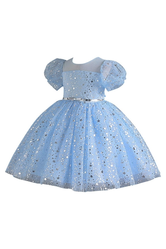 Girl's Tulle Dress Tutu Party Birthday Poster Formal Fancy Flower Princess Dresses Light Blue 4-5 Years