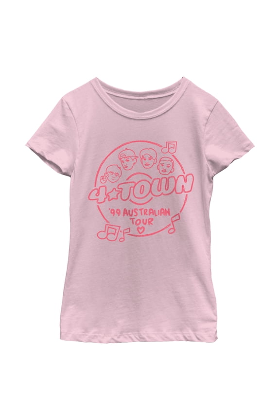 Girl's Turning Red 4*Town '99 Australian Tour Badge  Graphic Tee Light Pink Small