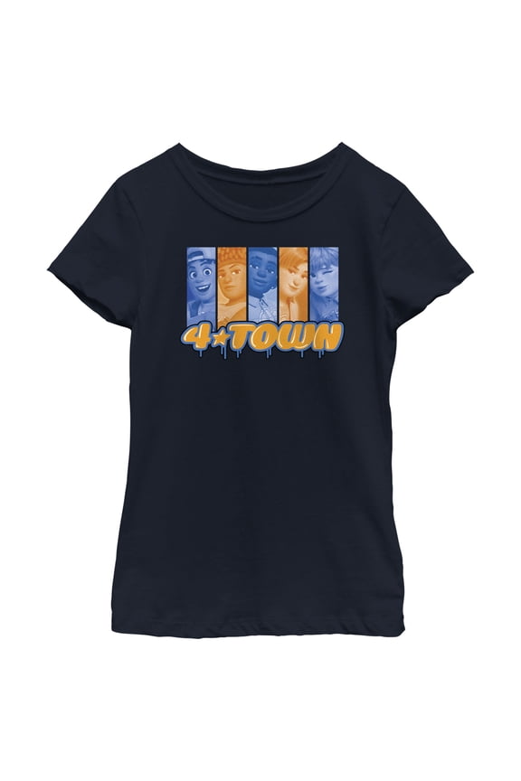 Girl's Turning Red 4*Town Paint Drip Panels  Graphic Tee Navy Blue Medium