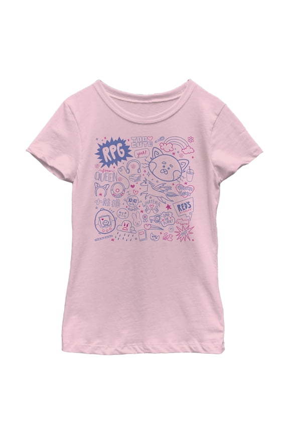 Girl's Turning Red Doodle Collage  Graphic Tee Light Pink Medium