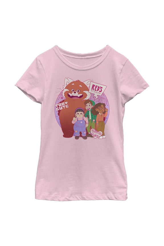 Girl's Turning Red Too Cute Group Pose Graphic Tee Light Pink Large