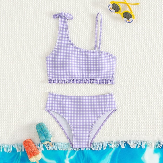 Girl's Two Piece Swimsuit High Waisted Spaghetti Strap Sleeveless Tankini Swimsuits Criss Cross Bikini Set Cute Kids Swimsuit for Teen Girl Size 3-4