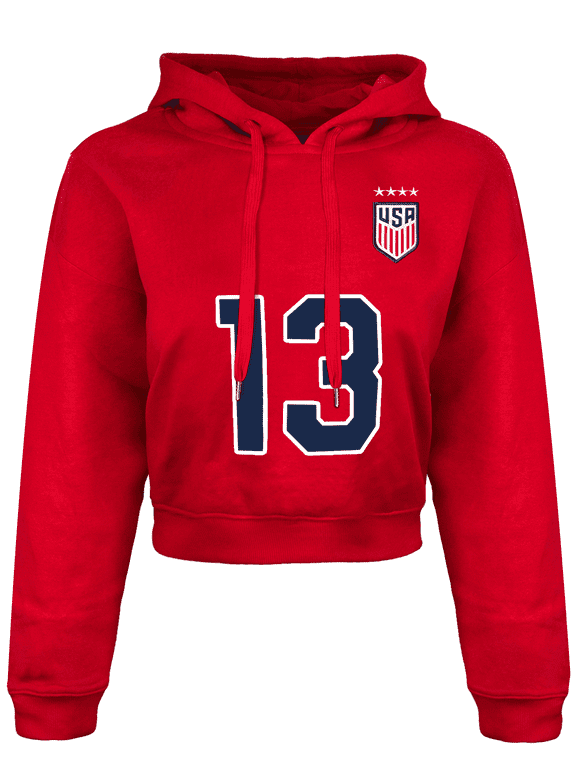 Girl's USWNT Cropped Hoodie, Alex Morgan #13, Red (YL)