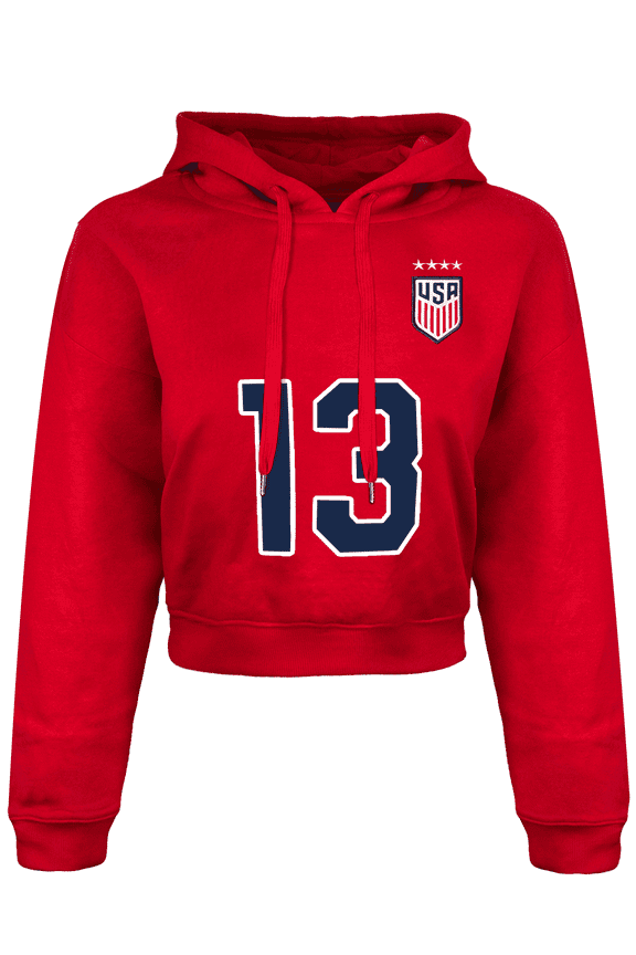 Girl's USWNT Cropped Hoodie, Alex Morgan #13, Red (YXL)