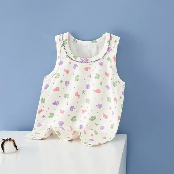 Girl's Undershirts Cotton Tank Top Graphic Print Sleeveless Cozy Soft Crew Neck Summer Casual Cute Tanks (12 Years, White)