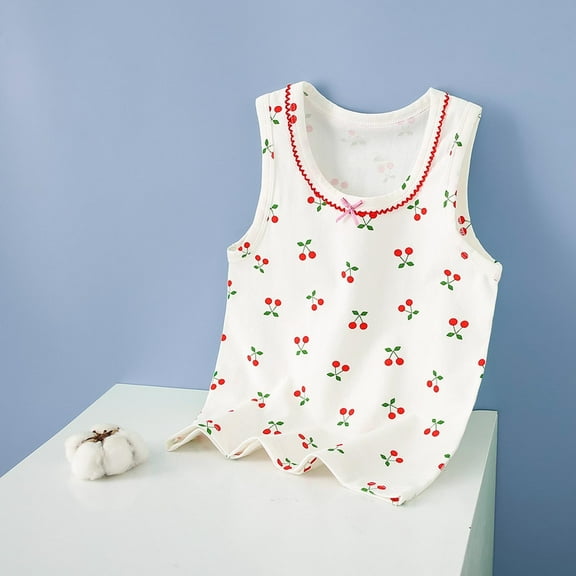 Girl's Undershirts Cotton Tank Top Graphic Print Sleeveless Cozy Soft Crew Neck Summer Casual Cute Tanks (4 Years, White 03)