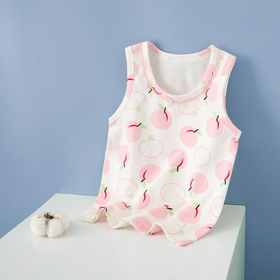 Girl's Undershirts Cotton Tank Top Graphic Print Sleeveless Cozy Soft Crew Neck Summer Casual Cute Tanks (5 Years, Pink)