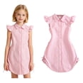 thumbnail image 1 of Girl's Uniform Dresses Flutter Ruffle Sleeve Shirtdress A-Line Back To School Dresses for Girls 8-9 Years, 1 of 5
