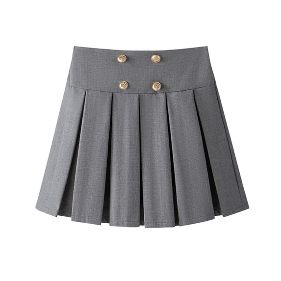 Girl’s Uniform Skirt with Shorts, High Waist Pleated Skirt with Button Decor, Fashion Casual School Short Skirts,10-11 Years