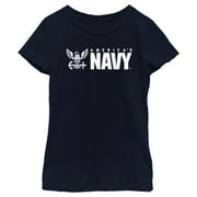 Girl's United States Navy America's Eagle Logo  Graphic Tee Navy Blue Medium