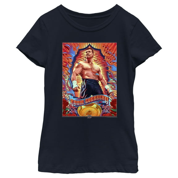 Girl's WWE Eddie Guerrero Poster  Graphic Tee Navy Blue X Small