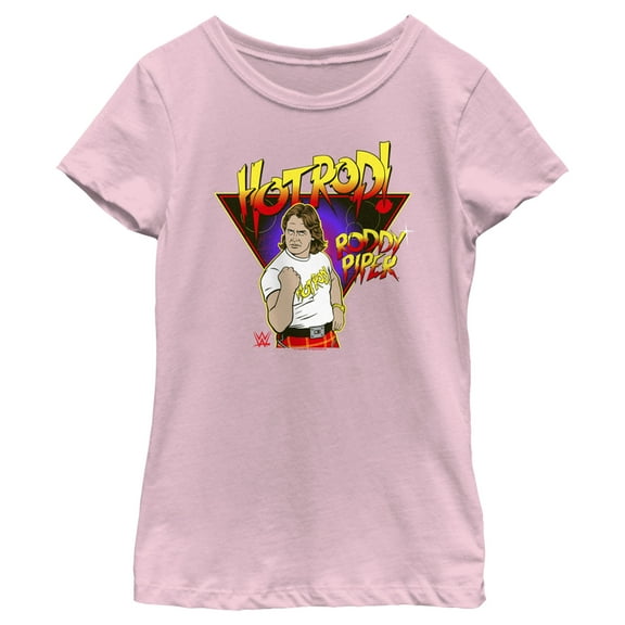 Girl's WWE Hot Rod Roddy Piper Graphic Tee Light Pink Large