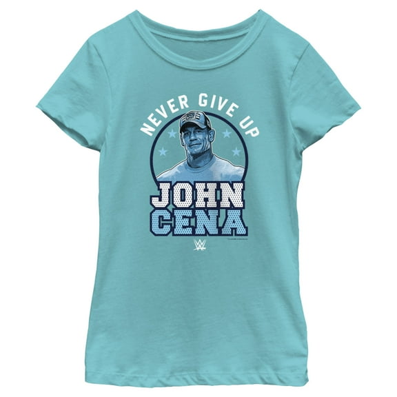 Girl's WWE John Cena Never Give Up Blue Logo  Graphic Tee Tahiti Blue Medium