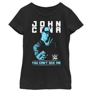 Girl's WWE John Cena You Can't See Me Blue Graphic Tee Black Medium