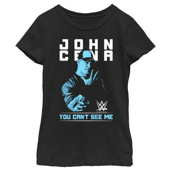 Girl's WWE John Cena You Can't See Me Blue Graphic Tee Black Medium