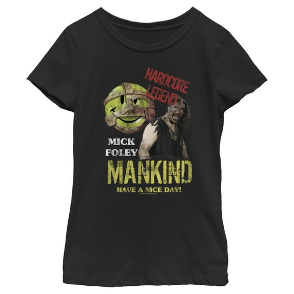 Girl's WWE Mick Foley Mankind Have a Nice Day Graphic Tee Black Large