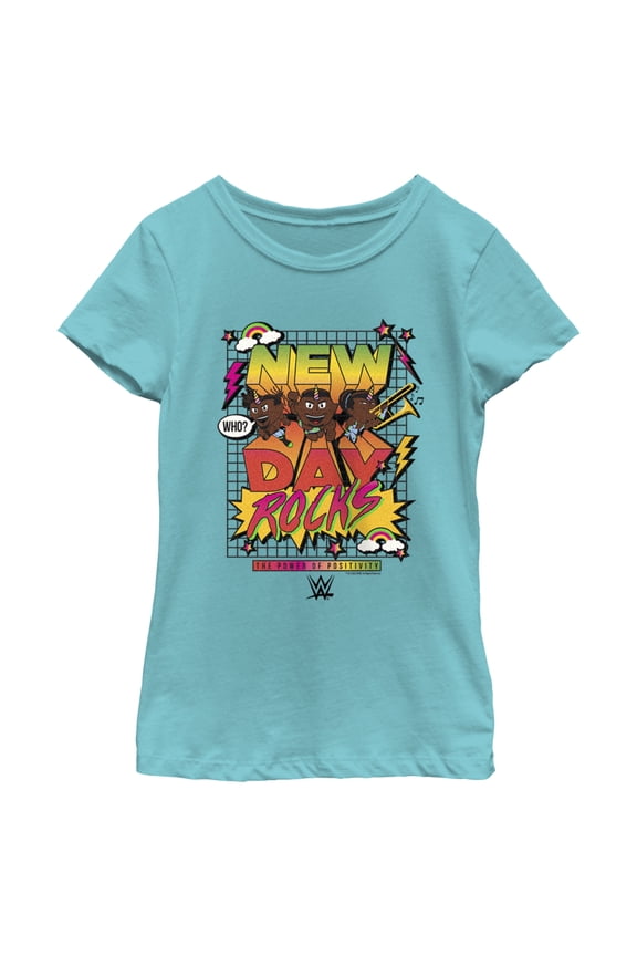 Girl's WWE New Day Rocks Graphic Tee Tahiti Blue Medium
