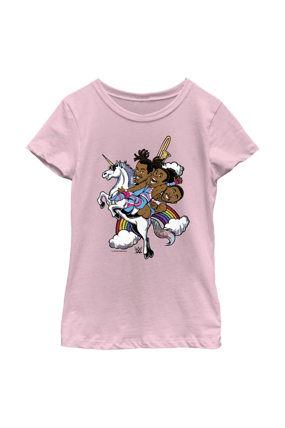 Girl's WWE New Day Unicorn Animated Graphic Tee Light Pink Small