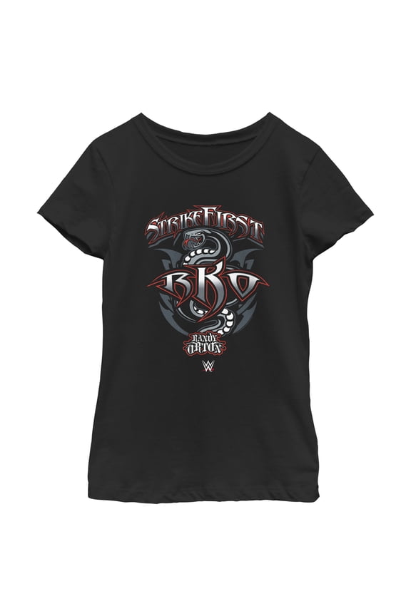 Girl's WWE Randy Orton Strikefirst RKO Graphic Tee Black Medium