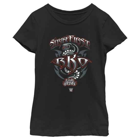 Girl's WWE Randy Orton Strikefirst RKO Graphic Tee Black Small