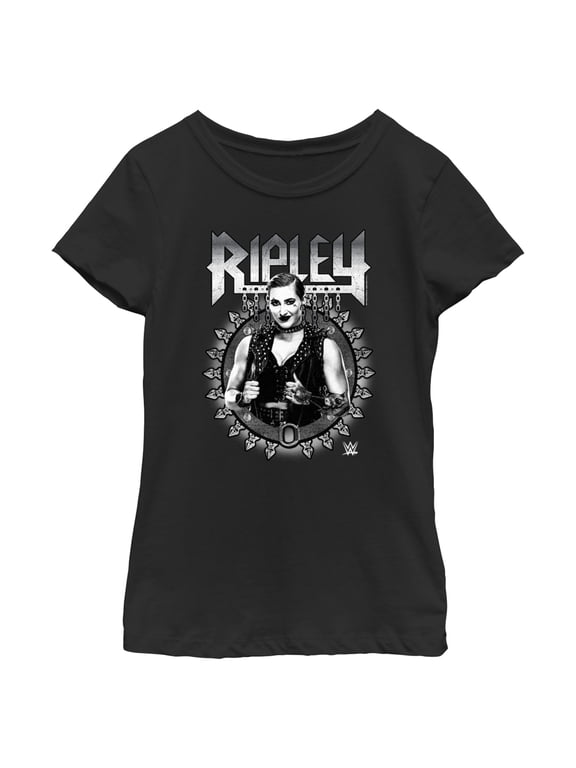 Girl's WWE Ripley Black and White Photo Graphic Tee Black Small