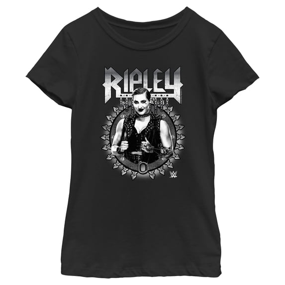 Girl's WWE Ripley Black and White Photo Graphic Tee Black X Small