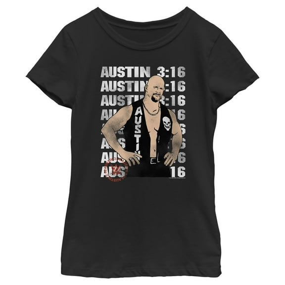 Girl's WWE Stone Cold Steve Austin 3:16 Animated  Graphic Tee Black Small