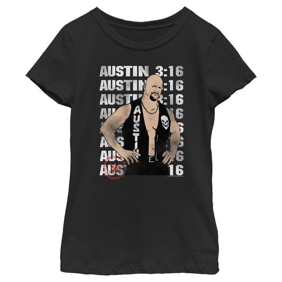 Girl's WWE Stone Cold Steve Austin 3:16 Animated Graphic Tee Black X Large