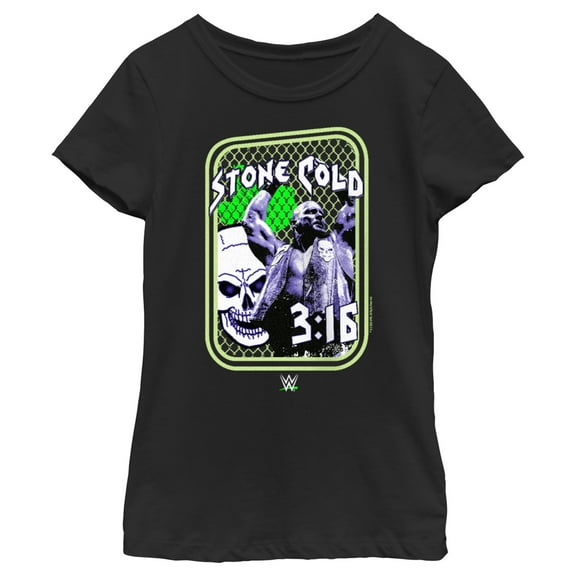Girl's WWE Stone Cold Steve Austin 3:16 Collage  Graphic Tee Black Small
