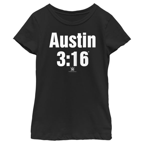 Girl's WWE Stone Cold Steve Austin 3:16 White Logo Graphic Tee Black Medium