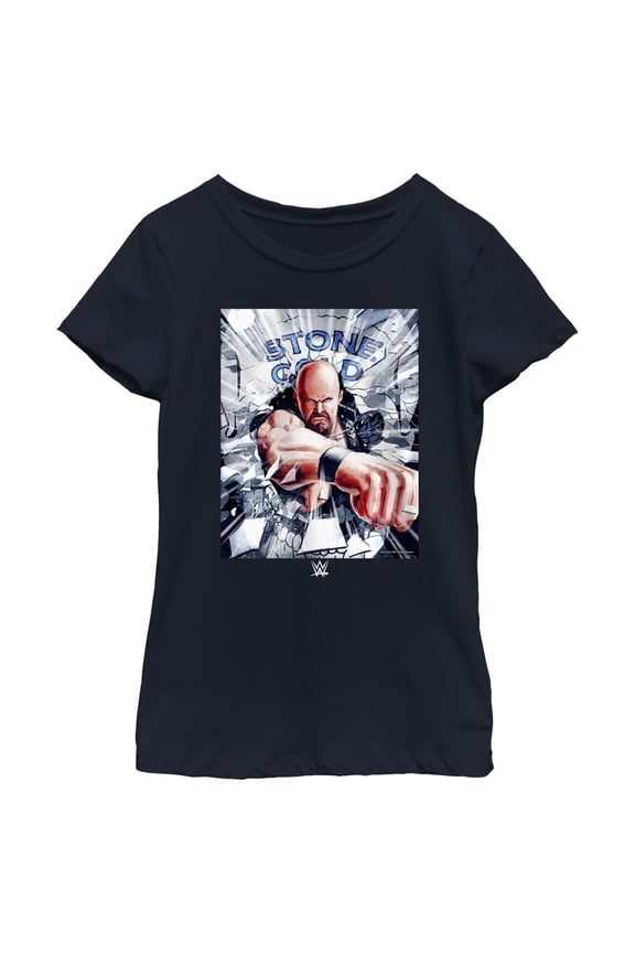 Girl's WWE Stone Cold Steve Austin Poster Graphic Tee Navy Blue Large
