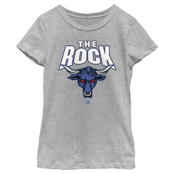 Girl's WWE The Rock Bull Logo Graphic Tee Athletic Heather Large