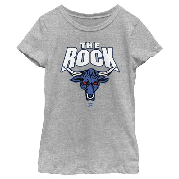 Girl's WWE The Rock Bull Logo  Graphic Tee Athletic Heather Small