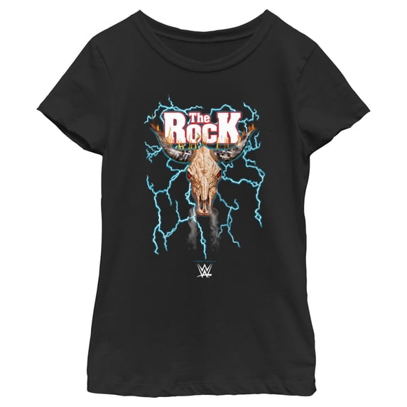 Girl's WWE The Rock Electric Bull Logo Graphic Tee Black X Small
