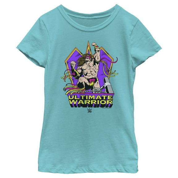 Girl's WWE Ultimate Warrior Comic  Graphic Tee Tahiti Blue Large