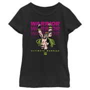 Girl's WWE Ultimate Warrior Pink and Green Graphic Tee Black X Large