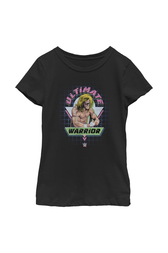 Girl's WWE Ultimate Warrior Retro Logo Graphic Tee Black Large
