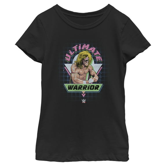 Girl's WWE Ultimate Warrior Retro Logo Graphic Tee Black Medium