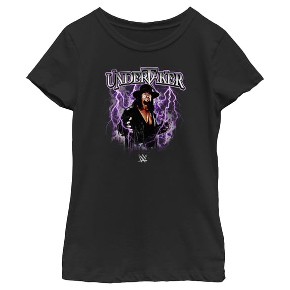 Girl's WWE Undertaker Purple Lightning Logo Graphic Tee Black X Small