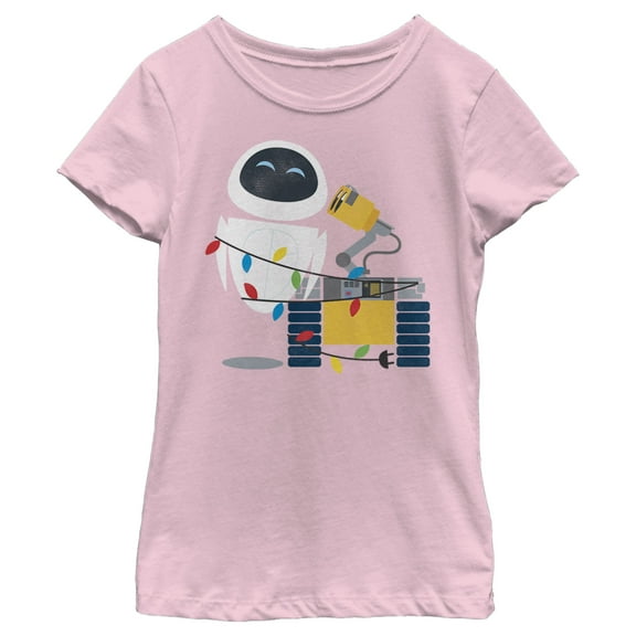 Girl's Wall-E Eve Christmas Lights Graphic Tee Light Pink Medium