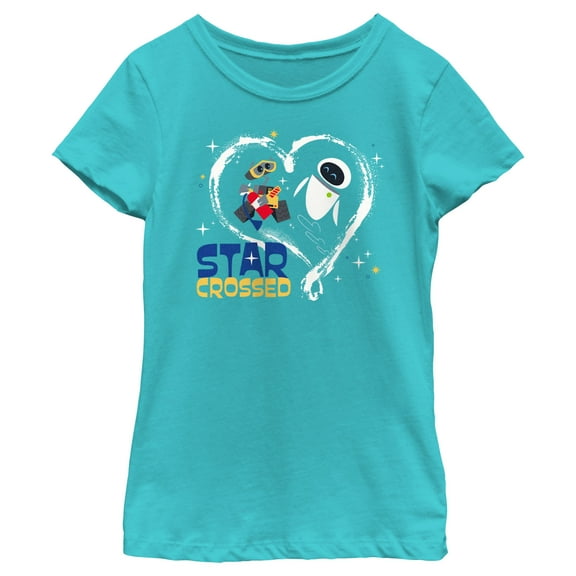 Girl's Wall-E Star Crossed Couple Graphic Tee Tahiti Blue Large