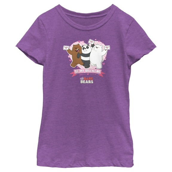 Girl's We Bare Bears Be My Valentine  Graphic Tee Purple Berry Medium